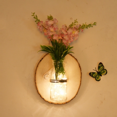 Rustic Style String Light with Bottle and Plant Decoration Wood and Clear Glass Fairy Light for Foyer