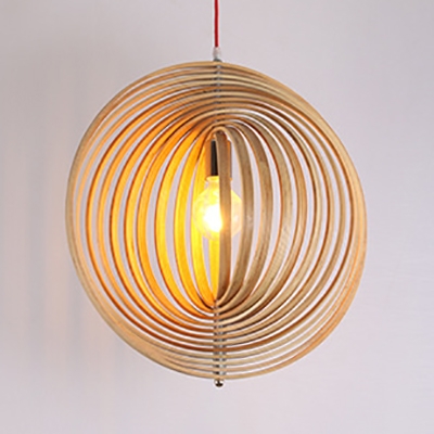 Bamboo Ring Pendant Light Fixture Single Bulb Vintage Style Pendant Lamp in Beige