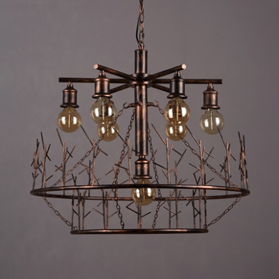 7 Lights Chandelier Lamp Industrial Metal Pendant Lamp in Copper for Dining Room