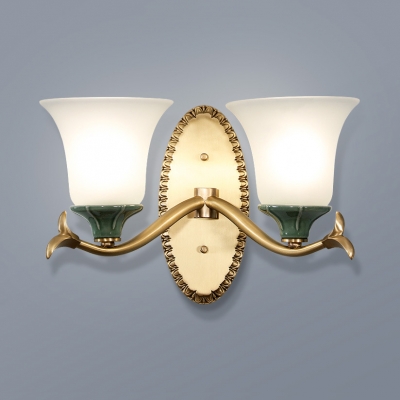 American Rustic Bell Wall Lamp Frosted Glass 1/2 Lights White Sconce Light for Bedroom