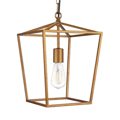 Antique Brass Lantern Pendant Lighting Industrial 1 Light Metal Ceiling Lamp with Hanging Chain
