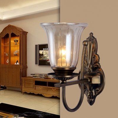 Antique Style Bell Wall Lamp 1/2 Lights Clear Glass Sconce Light for Hallway Dining Room