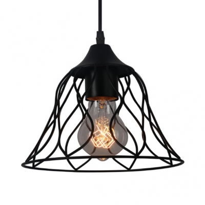 Black Flared Hanging Ceiling Light with Wavy Pattern One Light Industrial Metal Pendant Light