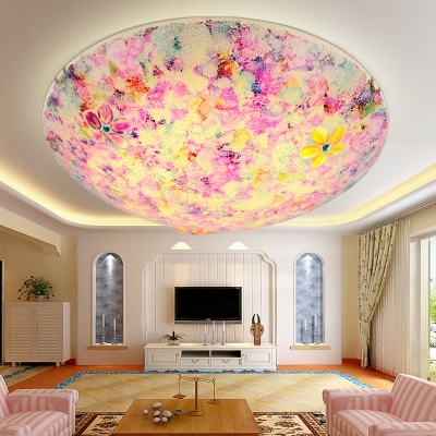 Bowl Ceiling Light Stained Glass Rustic Style Flush Mount Light for Dining Room Hotel