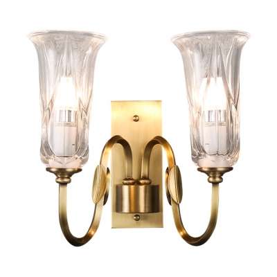Brass Candle Wall Light with Bell Shade 1/2 Lights Modern Metal Sconce Light for Bedroom Bathroom