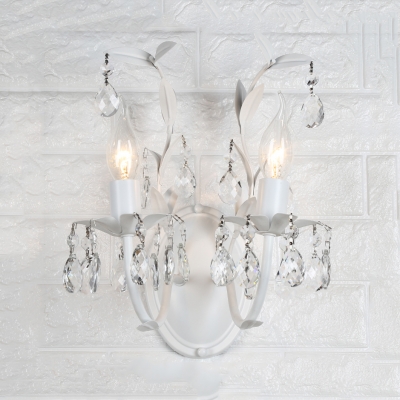 Candle Shape Bedroom Wall Light Fixture Clear Crystal 1/2 Lights European Style in White