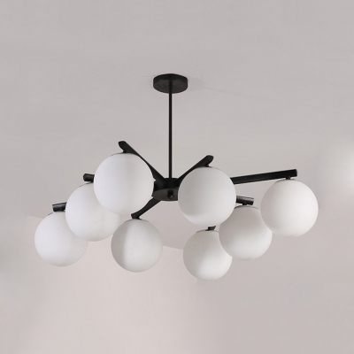 Classic Globe Shade Ceiling Light Frosted Glass 6/8 Lights Black/White Chandelier for Bedroom Living Room