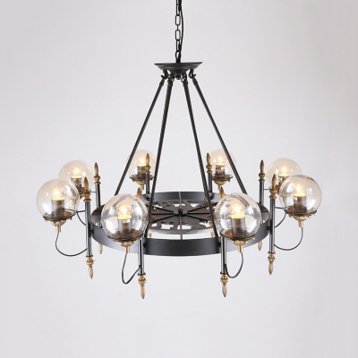 Classic Round Hanging Light Metal Height Adjustable 6/8 Lights Black Chandelier for Living Room Dining Room