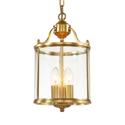 Clear Glass Metal Chandelier with Drum Shade Dinging Room 3 Lights Antique Style Suspension Light