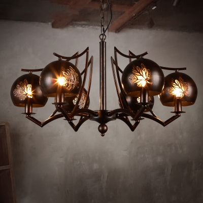 Coffee Shop Globe Chandelier Metal 6 Lights Industrial Pendant Lighting in Bronze