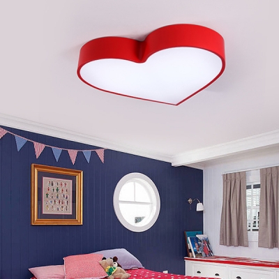 Cute Heart Shape Flush Ceiling Light Acrylic Metal Ceiling Mount Light in Red/Blue/Pink/Yellow for Girl Bedroom