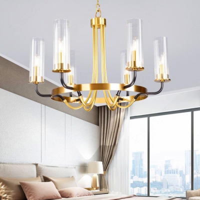 Cylinder Shade Chandelier 6/8 Lights Traditional Metal and Clear Glass Hanging Light for Living Room
