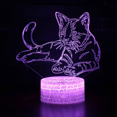 Decorative Cute Cat 3D Optical Night Light Bedroom Kitchen Battery and USB LED Illusion Light with Touch Sensor