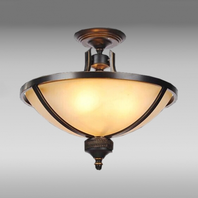 Dining Room Dome Semi Flush Mount Light Frosted Glass 3 Lights Antique Style Ceiling Light