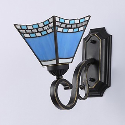 Dining Room Wall Sconce Stained Glass and Metal 1 Light Tiffany Style Sconce Light with 4 Pattern Choice