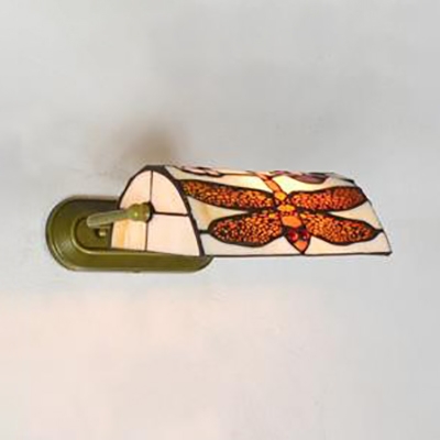 Dragonfly Sconce Lamp Living Room Metal and Stained Glass Rustic Style Bankers Lamp with/without Pull Chain