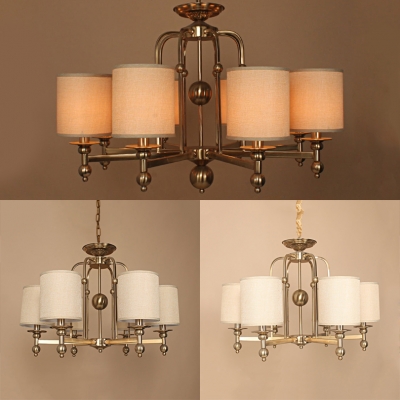 Elegant Style Cylinder Chandelier Metal 6 Lights Gold Suspension Light for Living Room Hotel