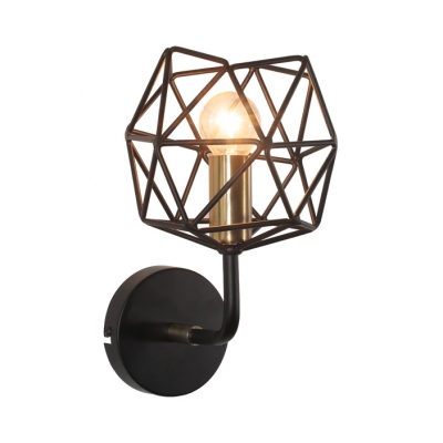 European Vintage Caged Wall Lamp Metal Single Light Sconce Wall Light for Dining Room Bar