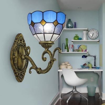 Flower Shape Sconce Light 1 Light Mediterranean Style Stained Glass Wall Lamp for Dinging Room Kitchen