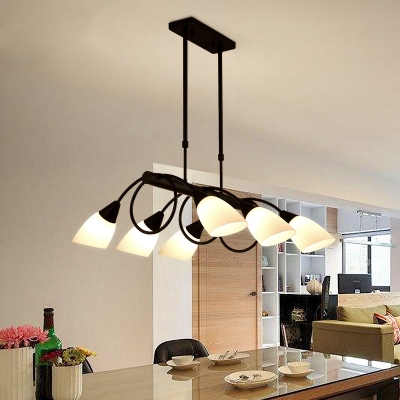 Frosted Glass Metal Pendant Light Living Room 6/8/10 Lights Modern Island Light in White and Black