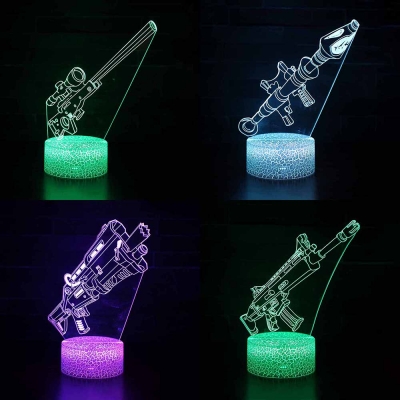 Gun Pattern Design 3D Night Lamp with Touch Sensor 7 Color Changing LED Bedside Light with USB Port for Bedroom