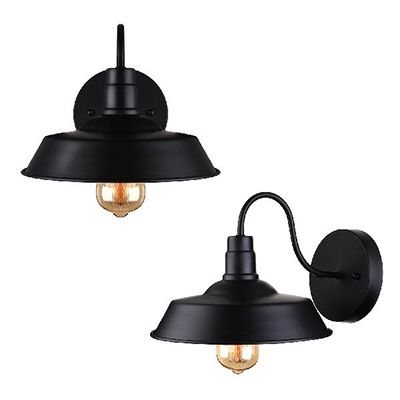 Metal Barn Wall Light 2 Pack 1 Light Vintage Style Industrial Sconce Light in Black for Kitchen