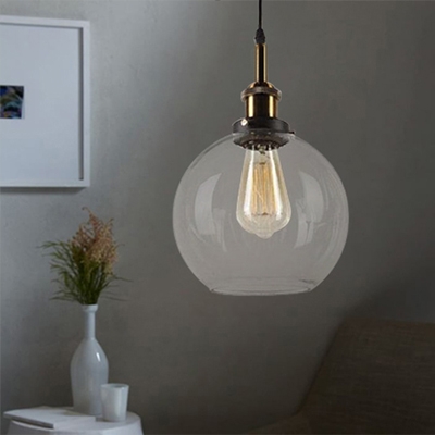 Glass Globe Plug In Ceiling Light 1 Light Antique Style Pendant Lighting for Restaurant Foyer
