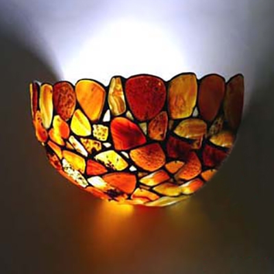 Tiffany Style Colorful Sconce Lamp 2 Lights Metal and Stone Wall Light for Dinging Room Bathroom