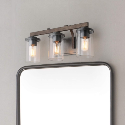 Industrial Sconce Wall Light with Cylinder Shade 3 Lights Clear Glass Wall Light for Bathroom Mirror