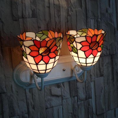 Kitchen Bedroom Flower Wall Light Stained Glass 2 Lights Vintage Style Wall Lamp