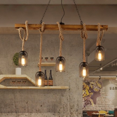Metal and Wood Island Light 3/5 Lights Vintage Style Pendant Lighting for Restaurant Coffee Shop
