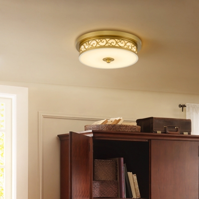 Metal Drum Shape Light Fixture Office Elegant Style LED Ceiling Light in Gold
