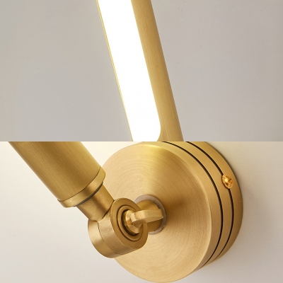 Metal Tube Wall Light Bedroom Study Room Simple Style Brass Sconce Light with White Lighting