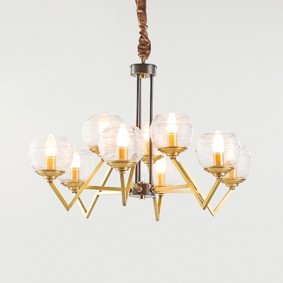 Ridged Glass Metal Chandelier 9/12 Lights Classic Candle Hanging Light for Living Room Study