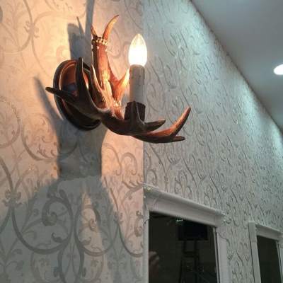 Rustic Antlers Wall Sconce Single Light Resin Sconce Wall Light in White/Brown for Foyer