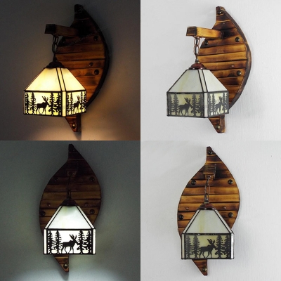 Rustic Deer Hanging Wall Light Glass and Wood Black Wall Sconce for Dining Room Hallway