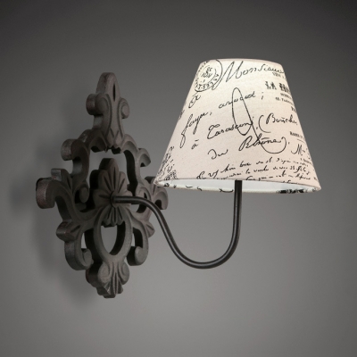 Rustic Style Tapered Shade Wall Lighting Metal and Fabric 1 Light Wall Sconce for Living Room Restaurant