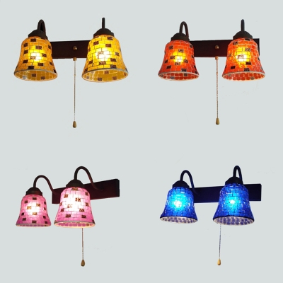 Stained Glass Bell Sconce Light Shop Restaurant 2 Lights Mosaic Wall Lamp in Yellow/Orange/Pink/Blue