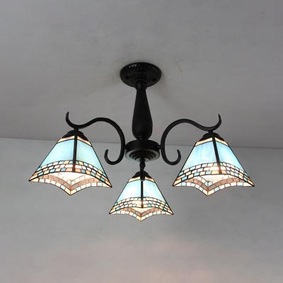Stained Glass Semi Flush Mount Light Tiffany Style Tapered Ceiling Light for Restaurant