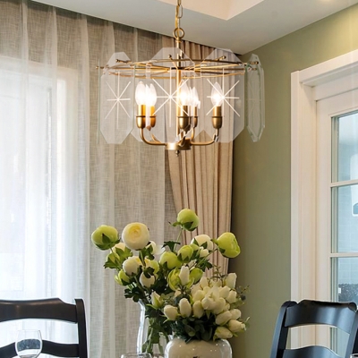 Temporary Gold Candle Pendant Lighting with Clear Glass Shade 5 Lights Metal Chandelier for Bedroom Hallway