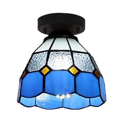 Tiffany Style Cone Ceiling Light 1 Light Stained Glass Flush Mount Light for Bedroom