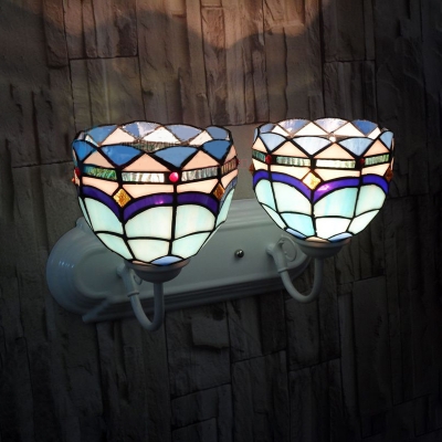 Tiffany Style Dome Sconce Lamp Stained Glass 2 Lights Sconce Light for Bedroom Restaurant