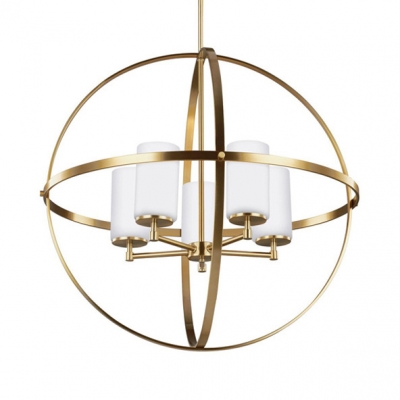 Traditional Globe Shape Chandelier Light 3/5 Lights Metal Hanging Lamp in Brass/Chrome for Restaurant Cafe