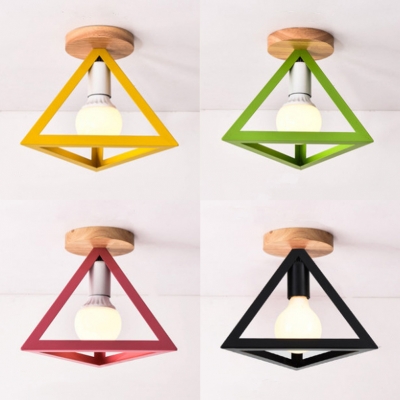 Triangle Semi Flush Mount Modern Metal 1 Light Ceiling Light for Bedroom in Black/Green/Red/Yellow