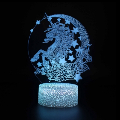 Unicorn Pattern Color Changing 3D Night Light Touch Sensor Remote Control Unicorn LED Illusion Light for Child