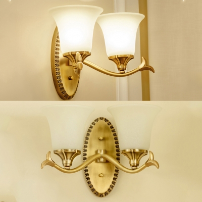 Vintage Brass Wall Lamp with Bell Shade 1/2 Lights Metal Wall Light in Brass for Foyer Hallway