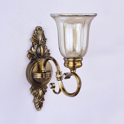 Vintage Style Bell Shade Wall Light 1/2 Lights Metal Glass LED Sconce Lamp for Foyer Dining Room