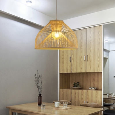 Vintage Style Ceiling Light with Shade Single Light Bamboo Pendant Lighting in Beige for Kitchen