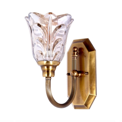 Vintage Style Flower Shade Wall Light Glass Metal Single Light Sconce Light for Bedroom Stair