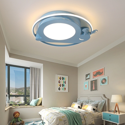 White/Blue/Pink Snail Ceiling Light Cute Round Shape LED Flush Mount Light in Warm for Girl Boy Bedroom